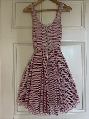 Maje Pink Mesh Fit-and-Flare Dress with Front Zip